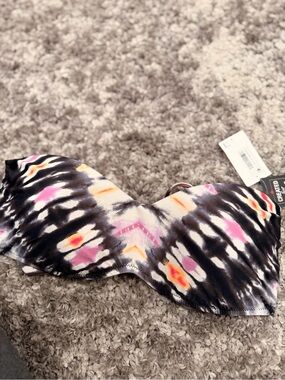 Bar III Black Tie-Dye Bandeau Bikini Top with Pink and Orange Accents